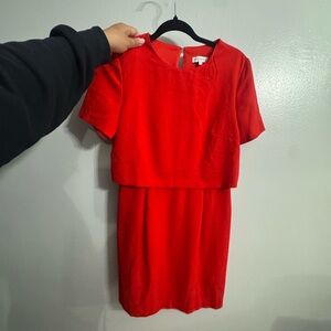 Warehouse Red Sheath Mini Dress Crew Neck Short Sleeve